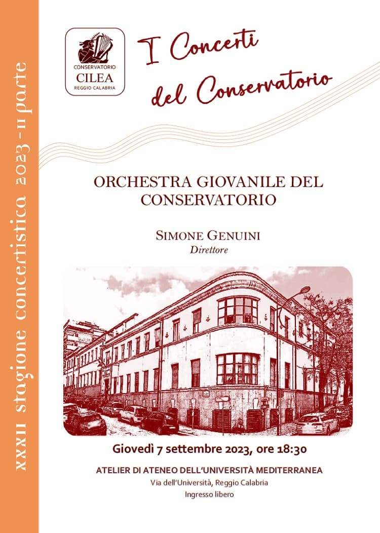 Concerto dell'orchestra giovanile del conservatorio Cilea diretta da Simone Genuini - 7-9-2023 ore 18.30 Atelier di Ateneo della "Mediterranea"