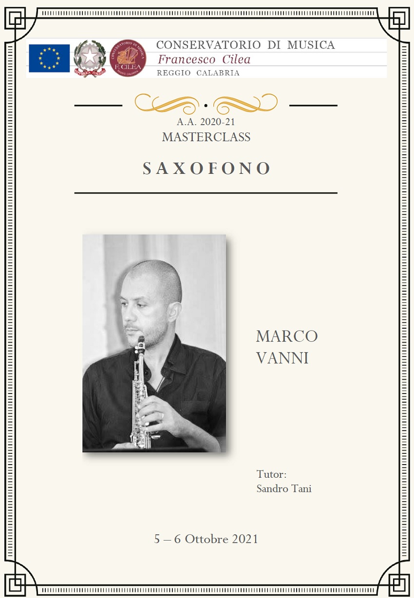 masterclass saxofono Marco Vanni ottobre 2021 conservatorio Cilea