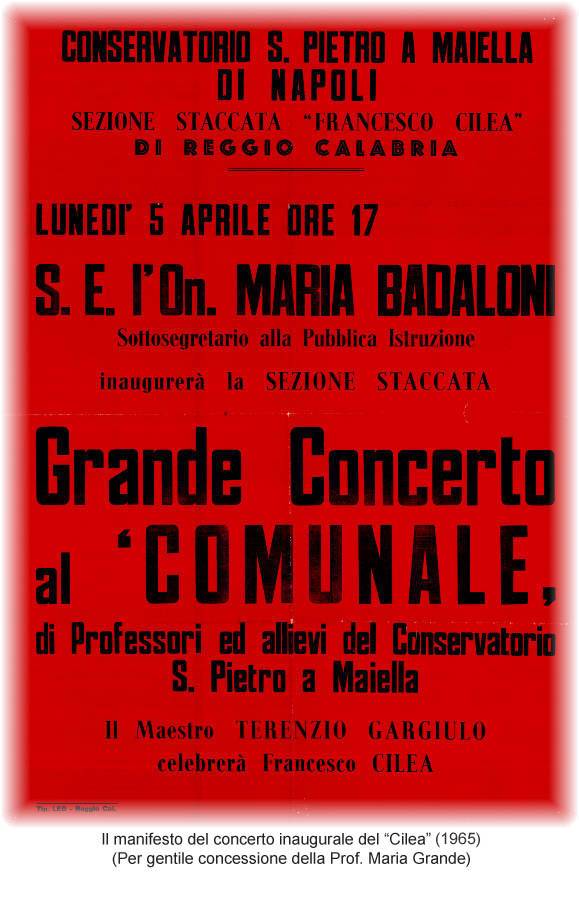 Manifesto dell'inaugurazione del Conservatorio Cilea-©1965-Per gentile concessione della Prof. Maria Grande-Proprietà della Prof. Maria Grande-Riproduzione vietata