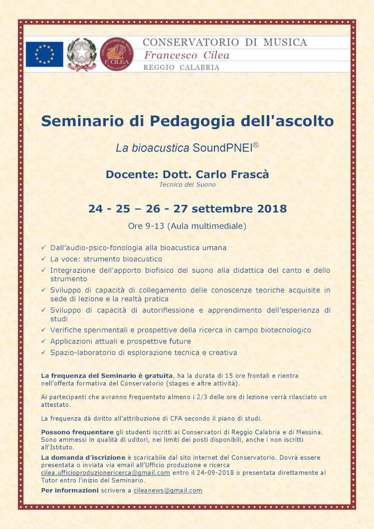 seminario di pedagogia dell'ascolto 24-17 settembre 2018