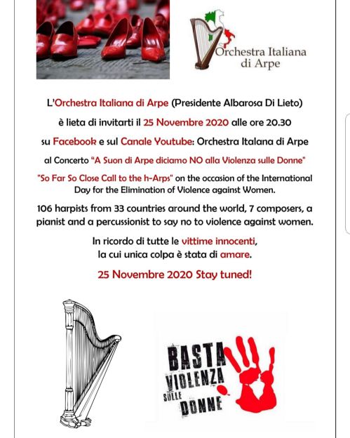 Concerto Orchestra Italiana di Arpe - Giornata internazionale per l’eliminazione della violenza contro le donne (25 novembre)