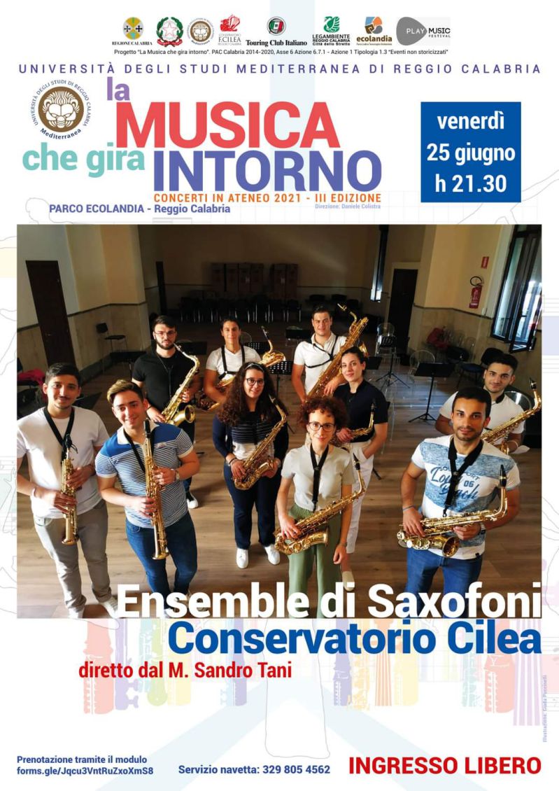 Concerto dell'Ensemble di Saxofoni dei Conservatorio Cilea, 25-6-2021 ore 21.30 Parco Ecolandia RC